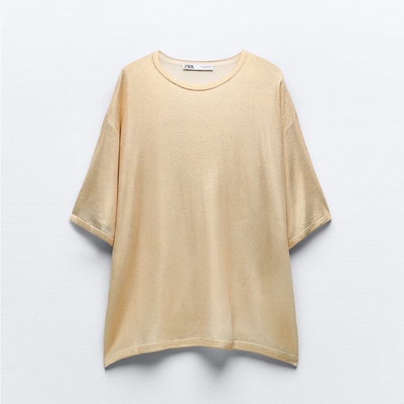 Zara Gold Metallic Knit Top Size S - Picture 2 of 3